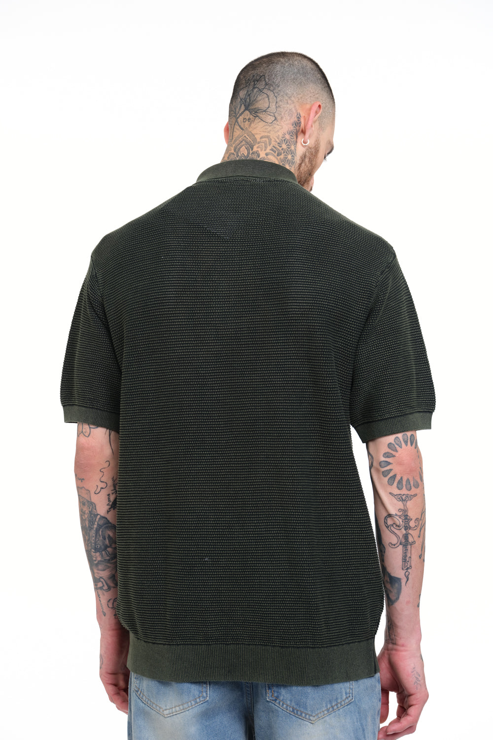 Olive Green Faded Knit Premium Polo - BonkersCorner