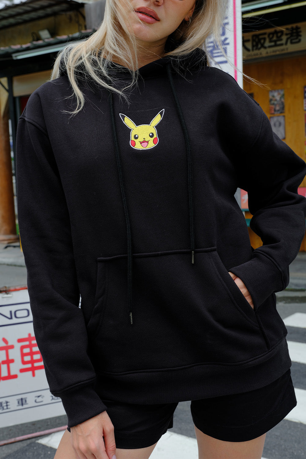 Black Embroidered Pokémon Hoodie - BonkersCorner