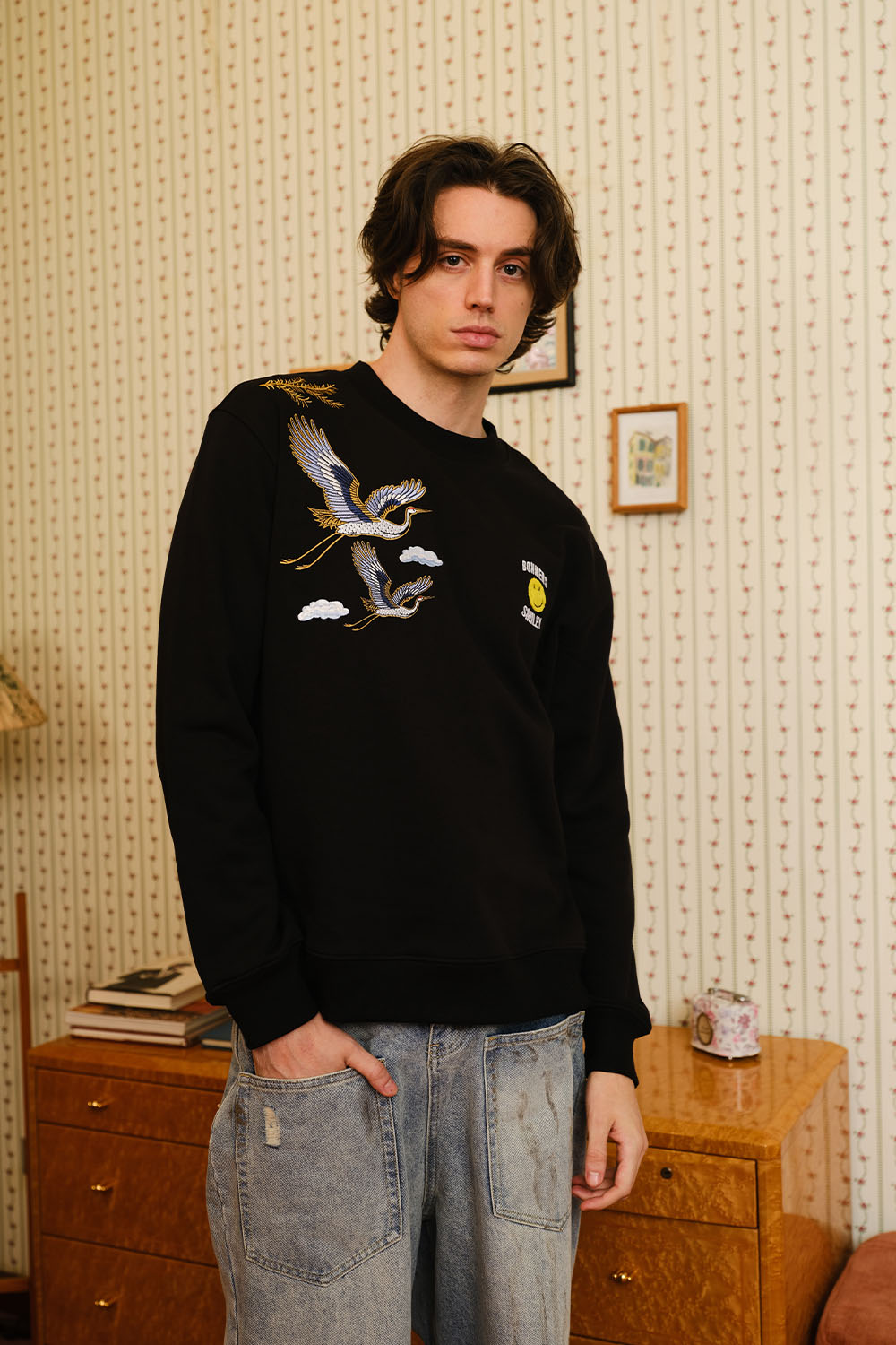 Black Embroidered Smiley Originals Sweatshirt - BonkersCorner