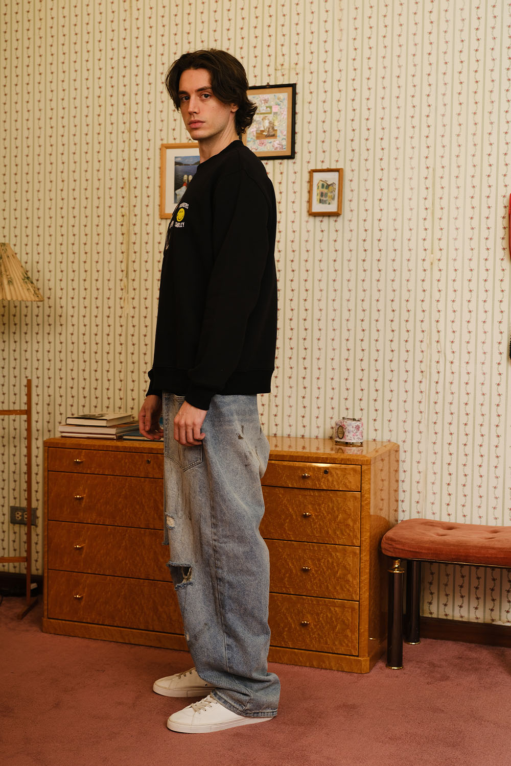 Black Embroidered Smiley Originals Sweatshirt - BonkersCorner