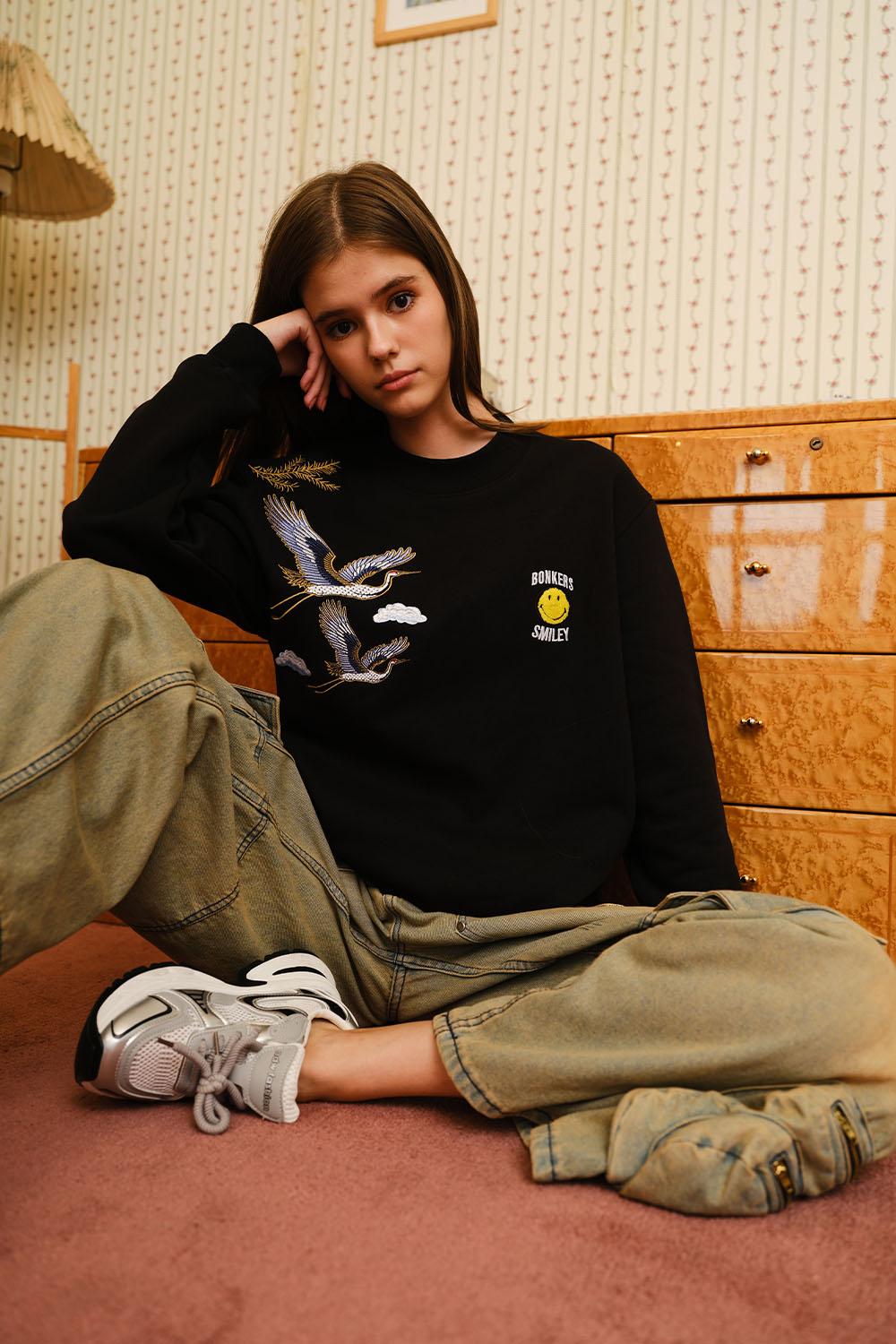 Black Embroidered Smiley Originals Sweatshirt - BonkersCorner