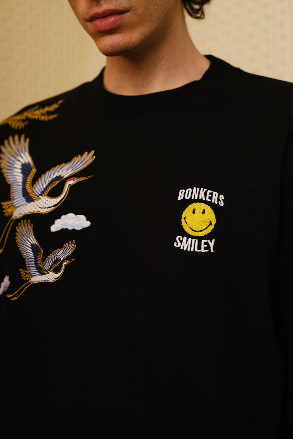 Black Embroidered Smiley Originals Sweatshirt - BonkersCorner