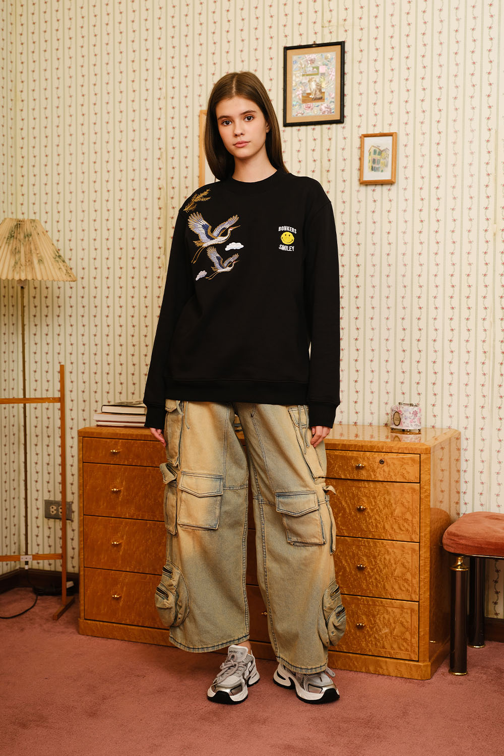 Black Embroidered Smiley Originals Sweatshirt - BonkersCorner