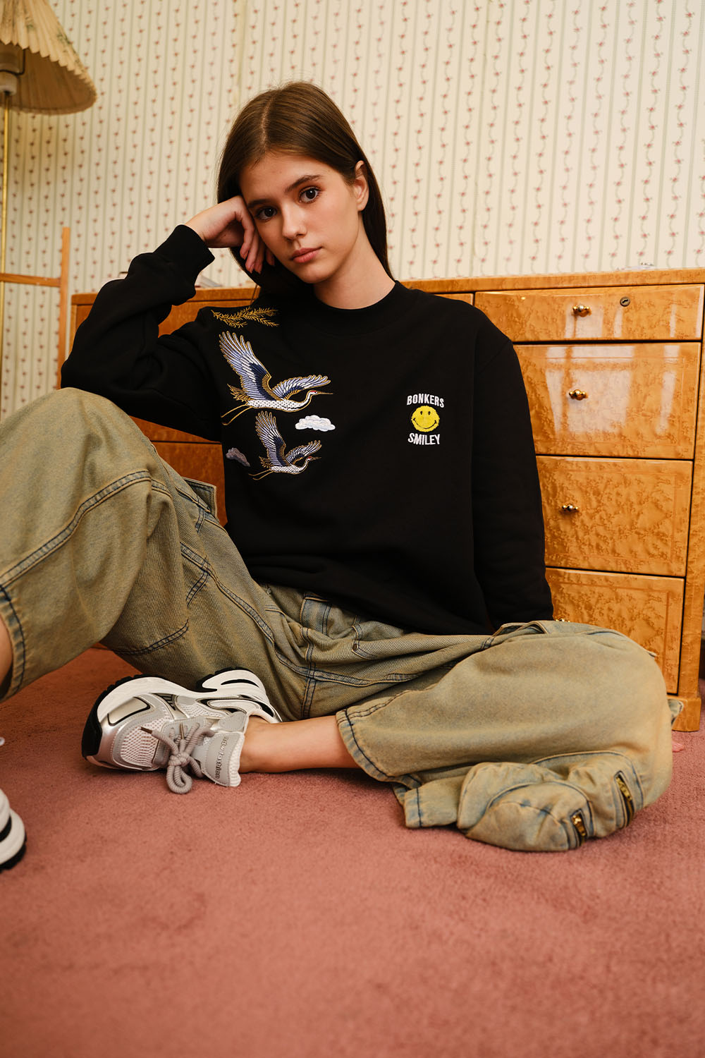 Black Embroidered Smiley Originals Sweatshirt - BonkersCorner