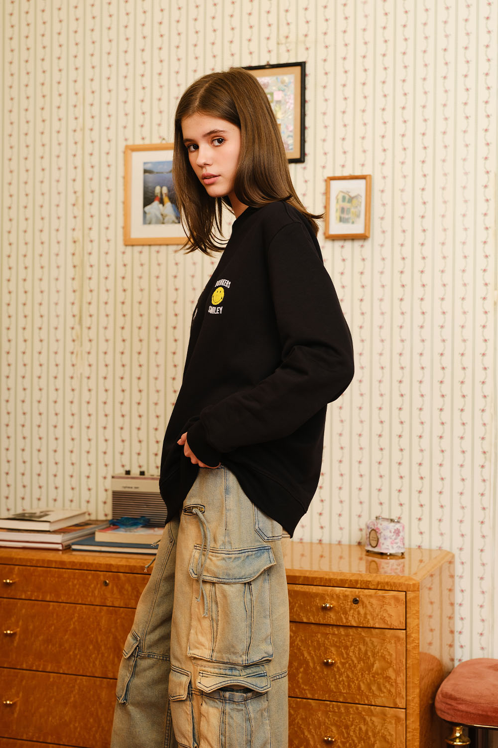 Black Embroidered Smiley Originals Sweatshirt - BonkersCorner