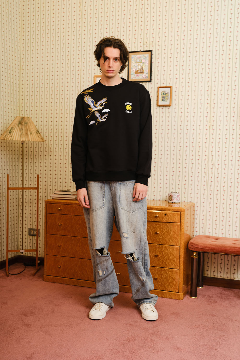 Black Embroidered Smiley Originals Sweatshirt - BonkersCorner
