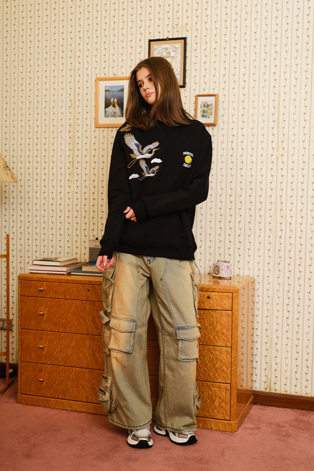 Black Embroidered Smiley Originals Sweatshirt - BonkersCorner