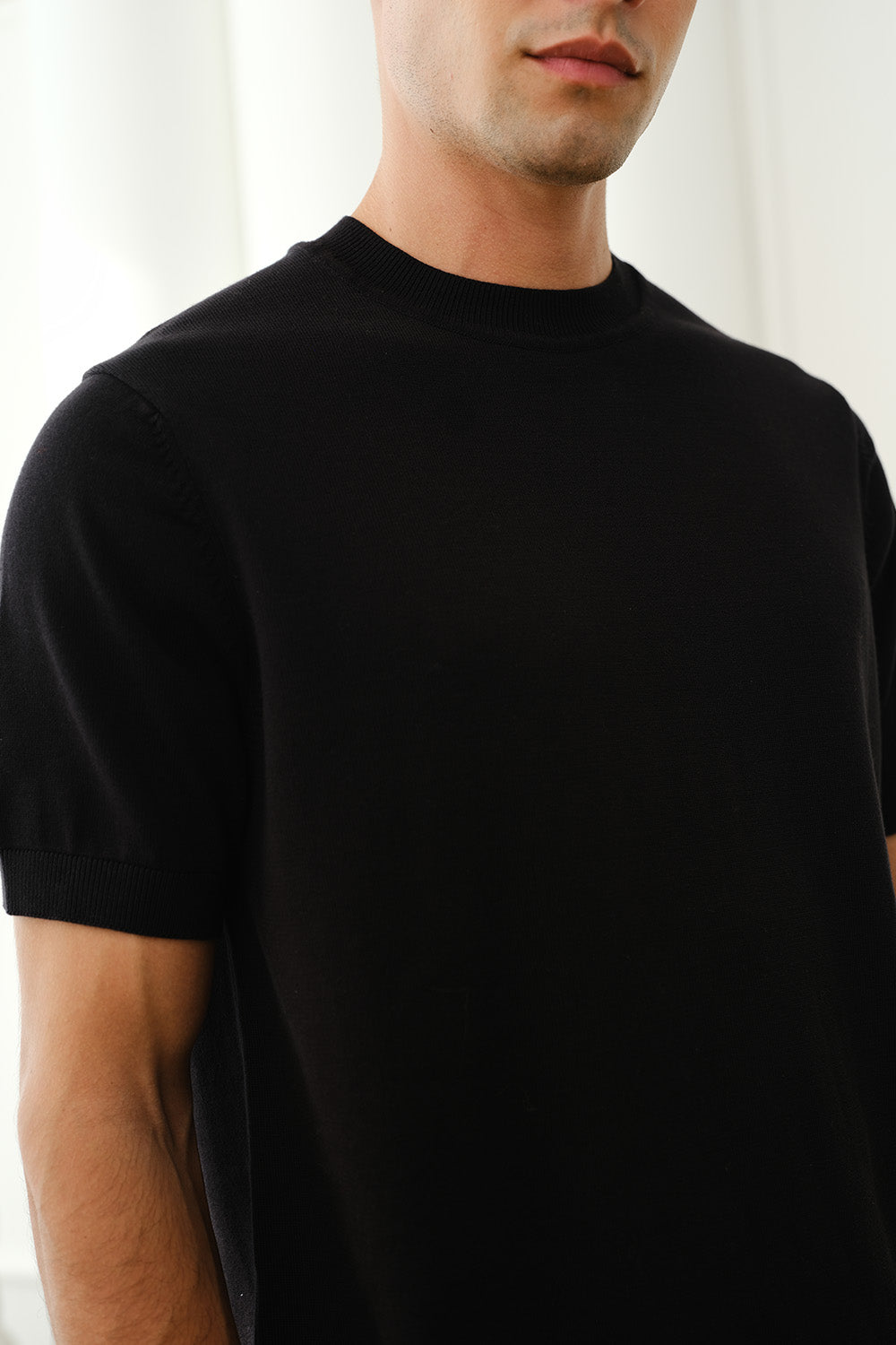 Black Knit Round Neck T-shirt - BonkersCorner