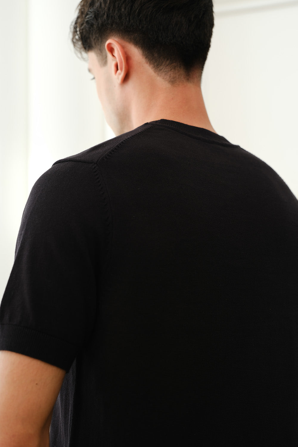 Black Knit Round Neck T-shirt - BonkersCorner