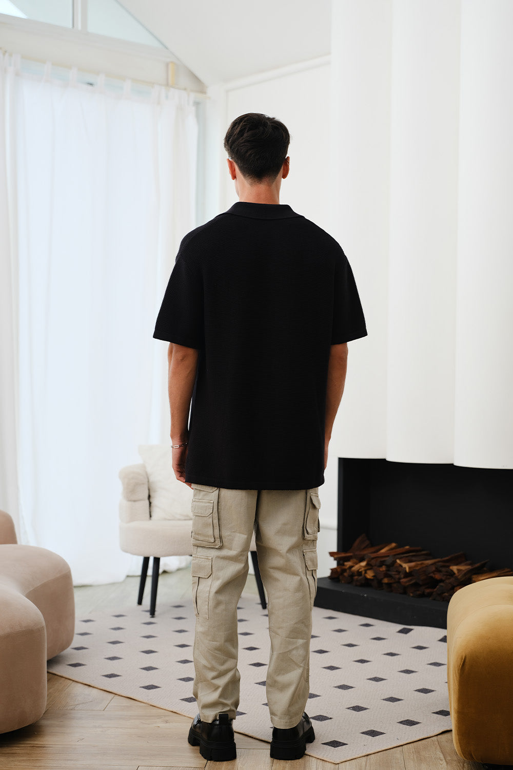 Black Knit Textured Polo T-shirt - BonkersCorner