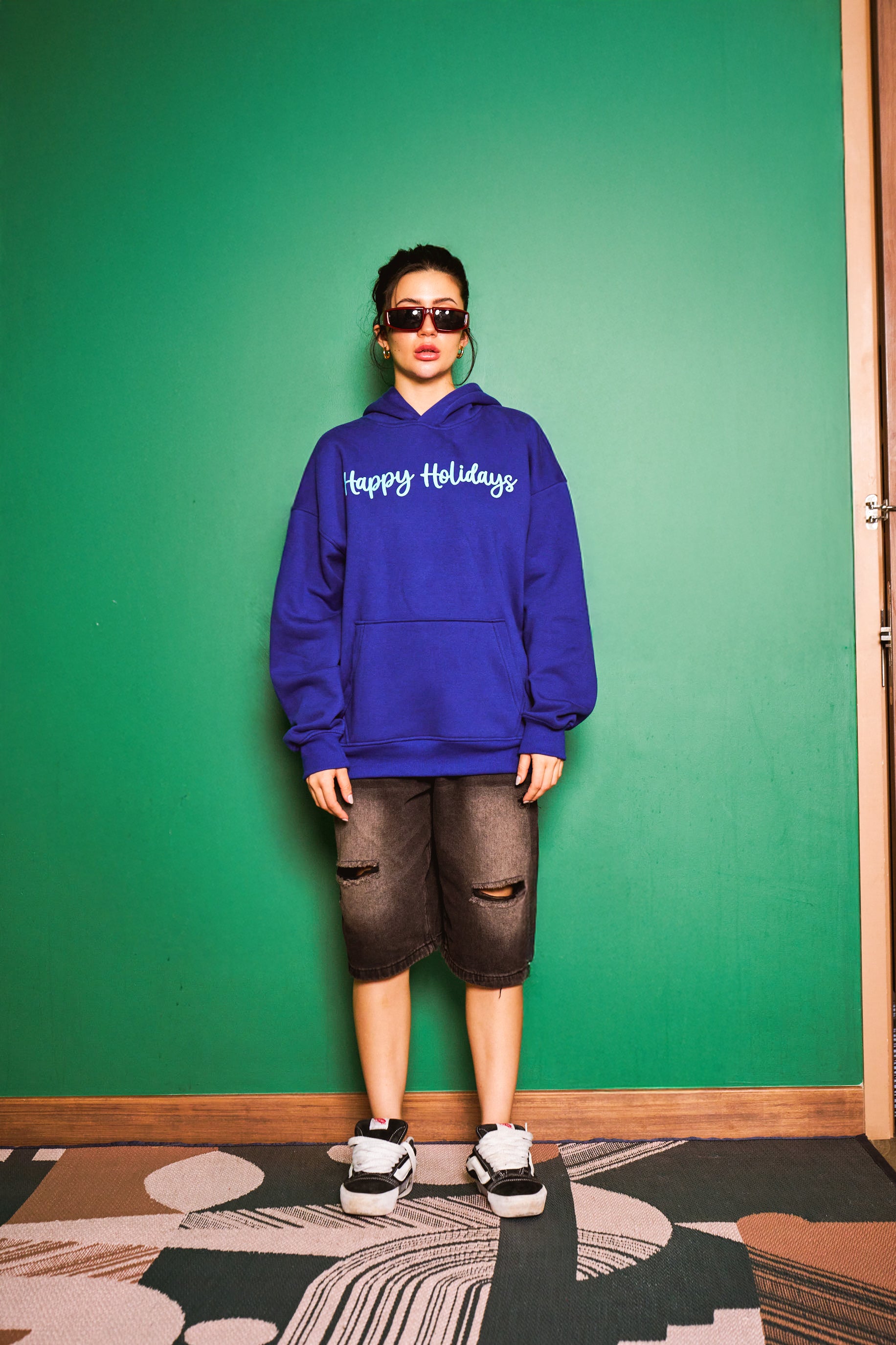 Blue Happy Holidays Hoodie - BonkersCorner