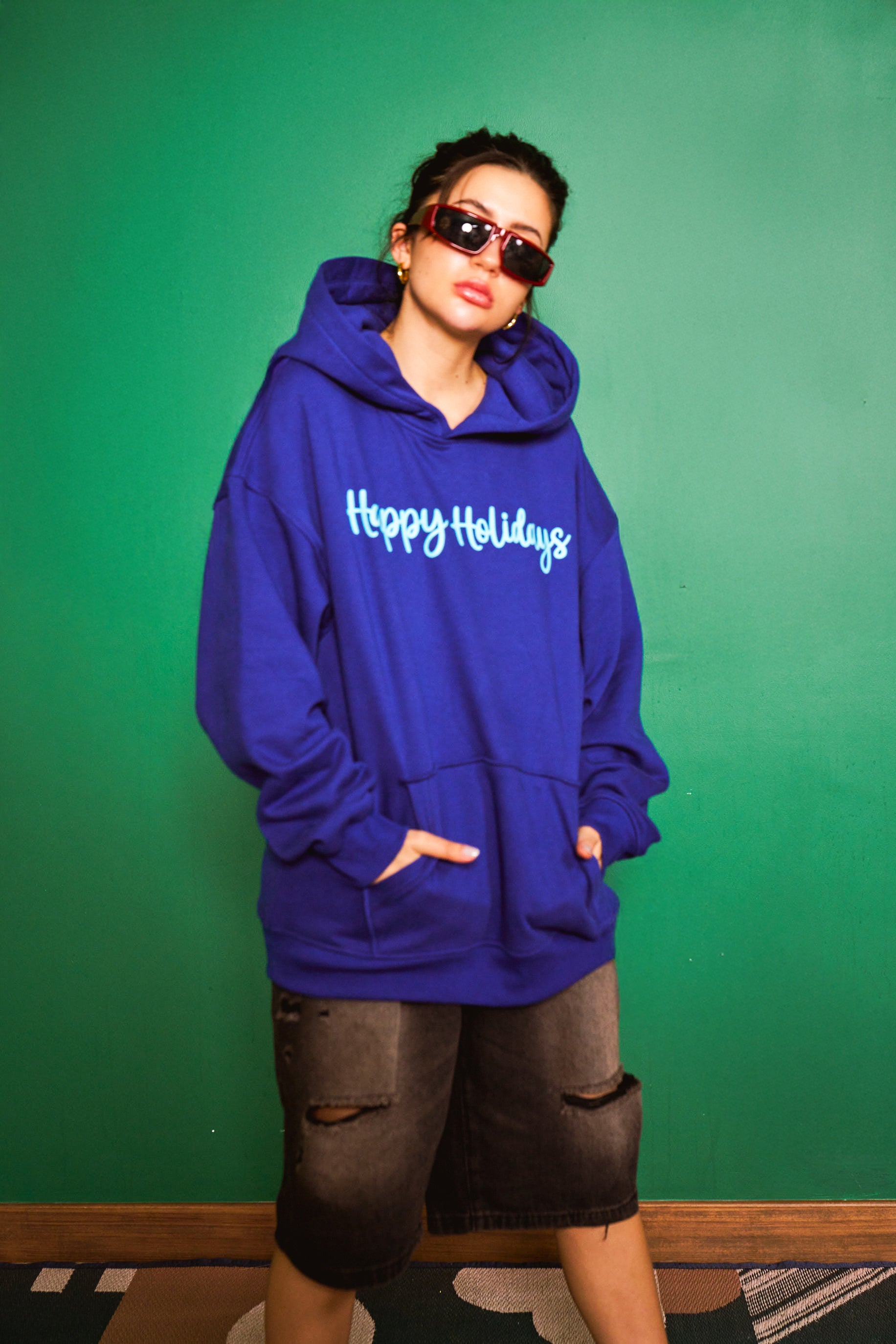 Blue Happy Holidays Hoodie - BonkersCorner