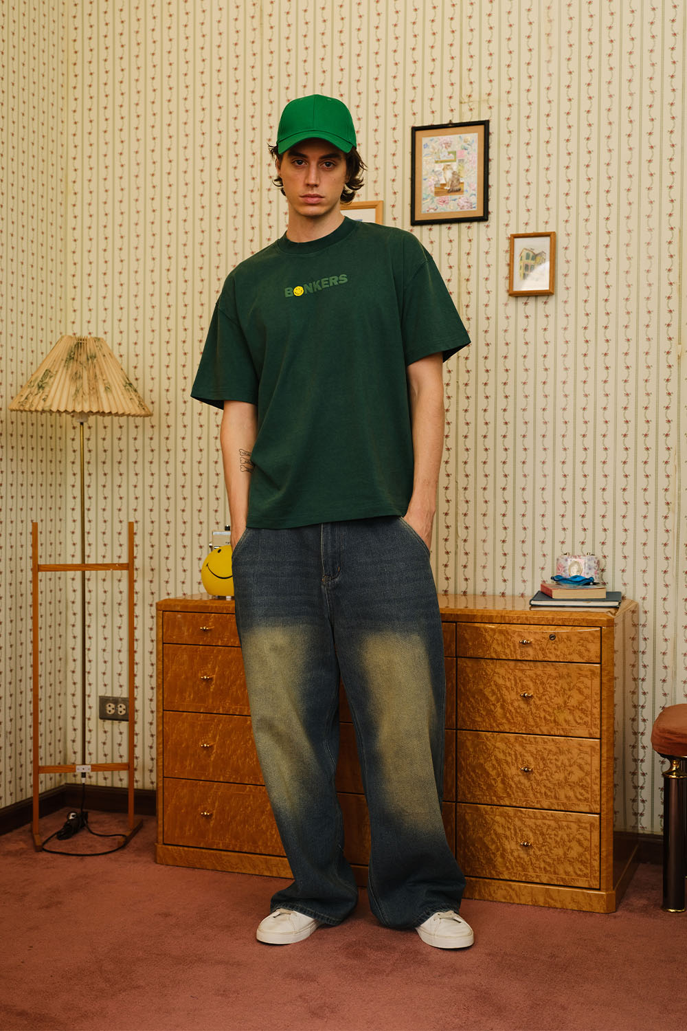 Bottle Green Smiley Originals x Bonkers Oversized T-shirt - BonkersCorner