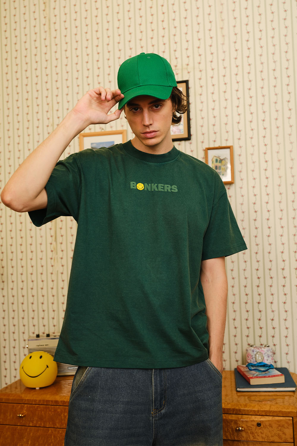 Bottle Green Smiley Originals x Bonkers Oversized T-shirt - BonkersCorner