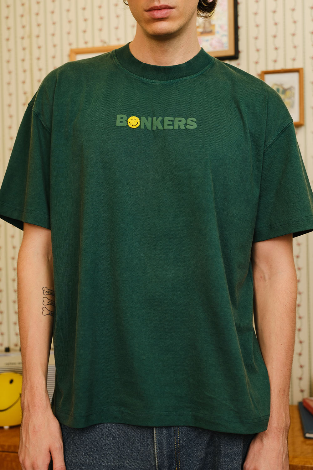 Bottle Green Smiley Originals x Bonkers Oversized T-shirt - BonkersCorner