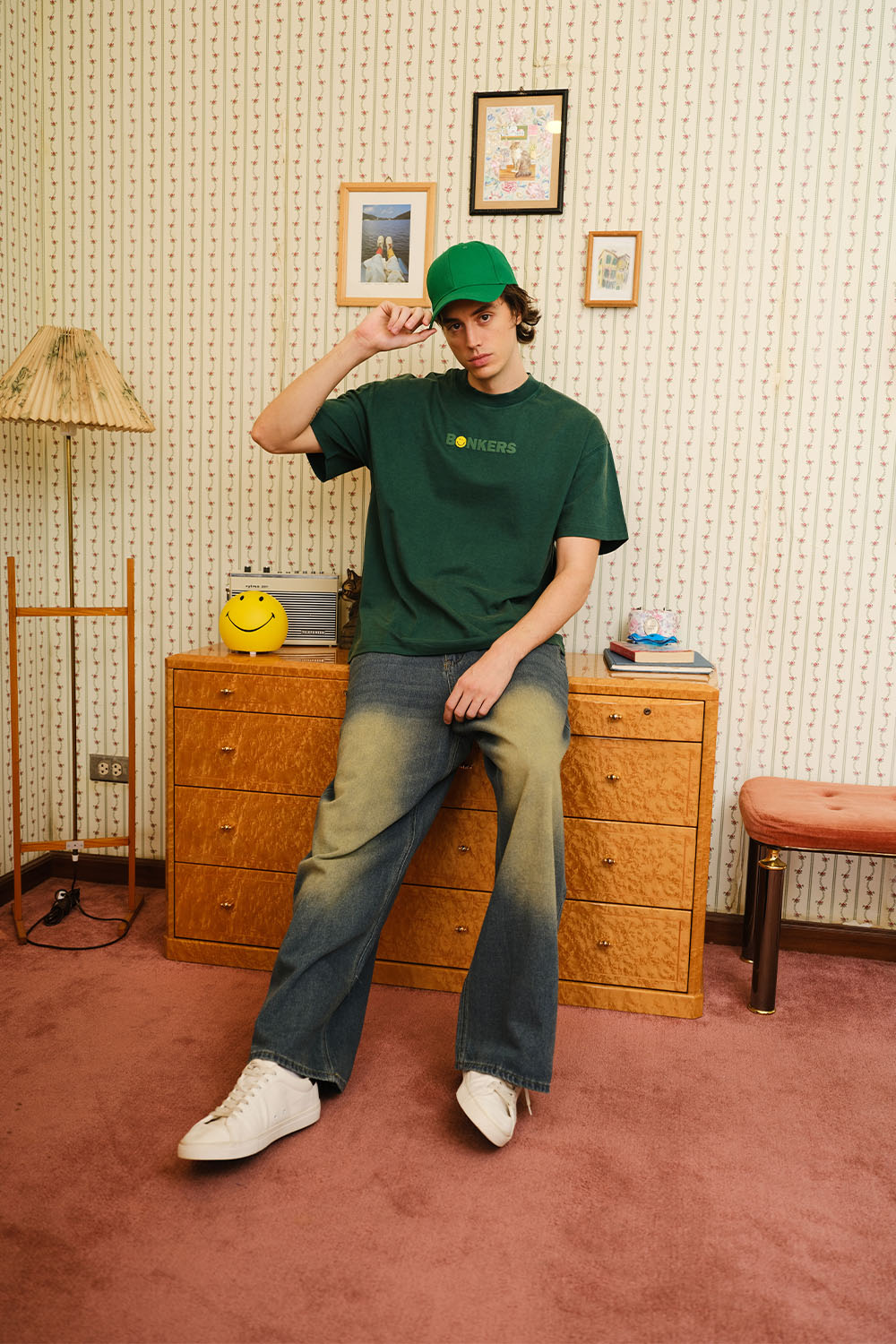 Bottle Green Smiley Originals x Bonkers Oversized T-shirt - BonkersCorner