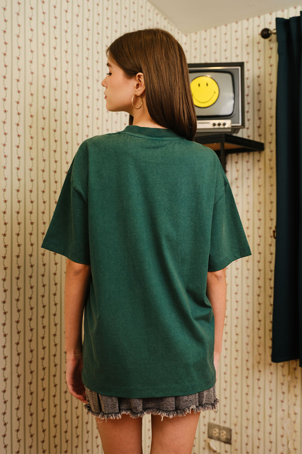 Bottle Green Smiley Originals x Bonkers Oversized T-shirt - BonkersCorner