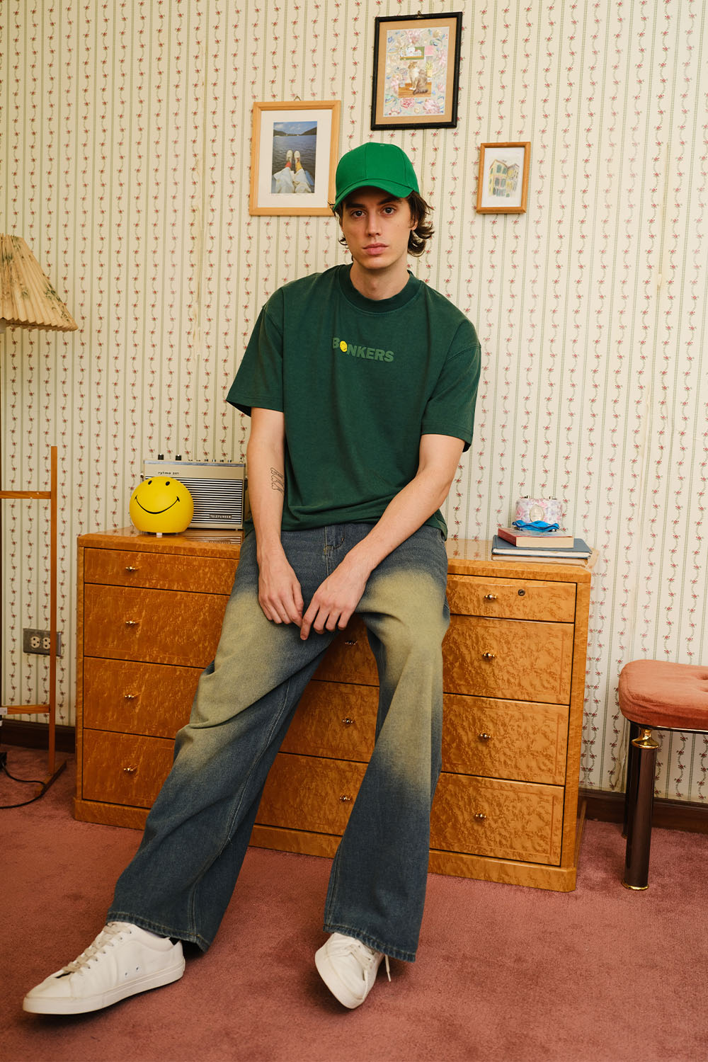 Bottle Green Smiley Originals x Bonkers Oversized T-shirt - BonkersCorner