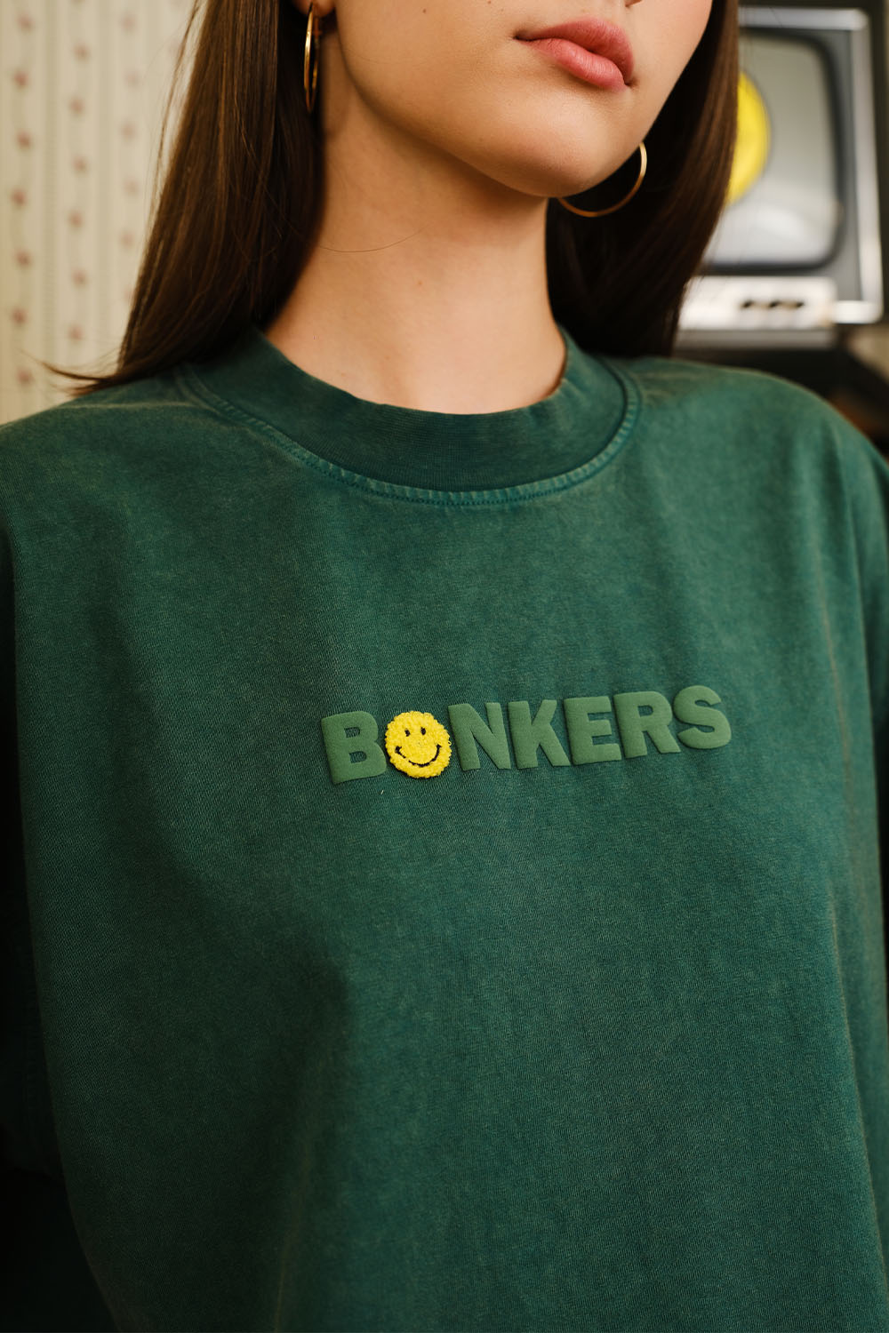 Bottle Green Smiley Originals x Bonkers Oversized T-shirt - BonkersCorner