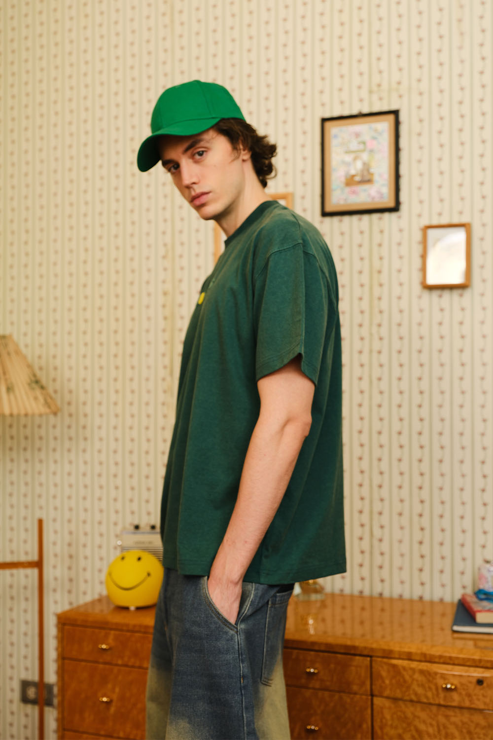 Bottle Green Smiley Originals x Bonkers Oversized T-shirt - BonkersCorner