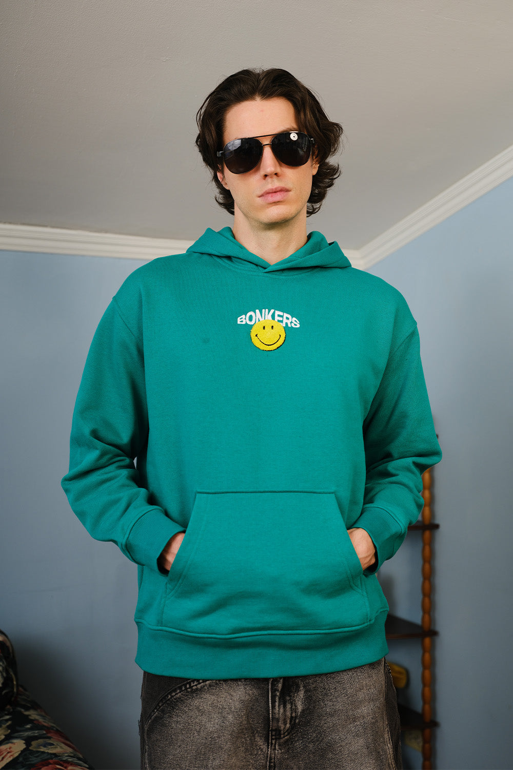 Bottle Green Smiley Originals Hoodie - BonkersCorner