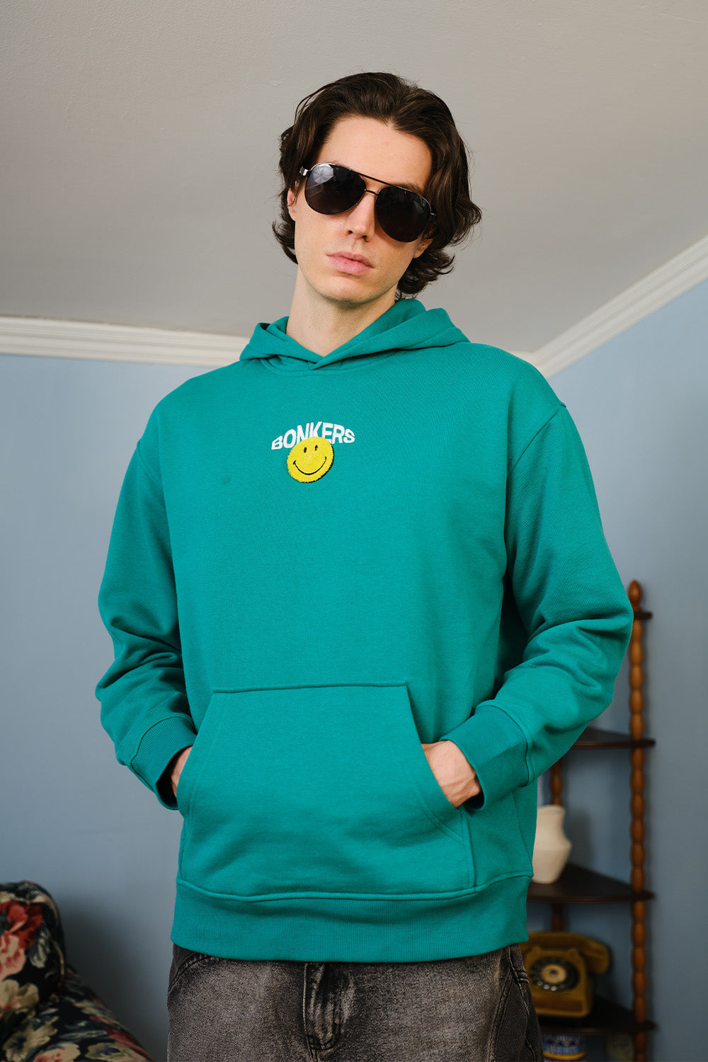 Bottle Green Smiley Originals Hoodie - BonkersCorner
