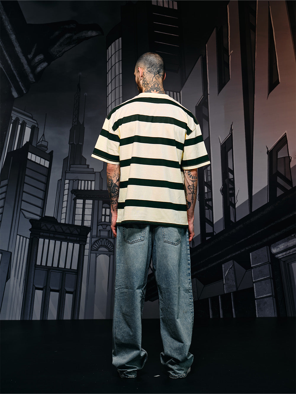 Caped Crusader Stripped T-shirt - BonkersCorner