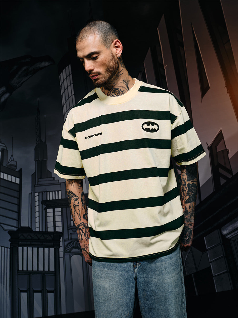 Caped Crusader Stripped T-shirt - BonkersCorner