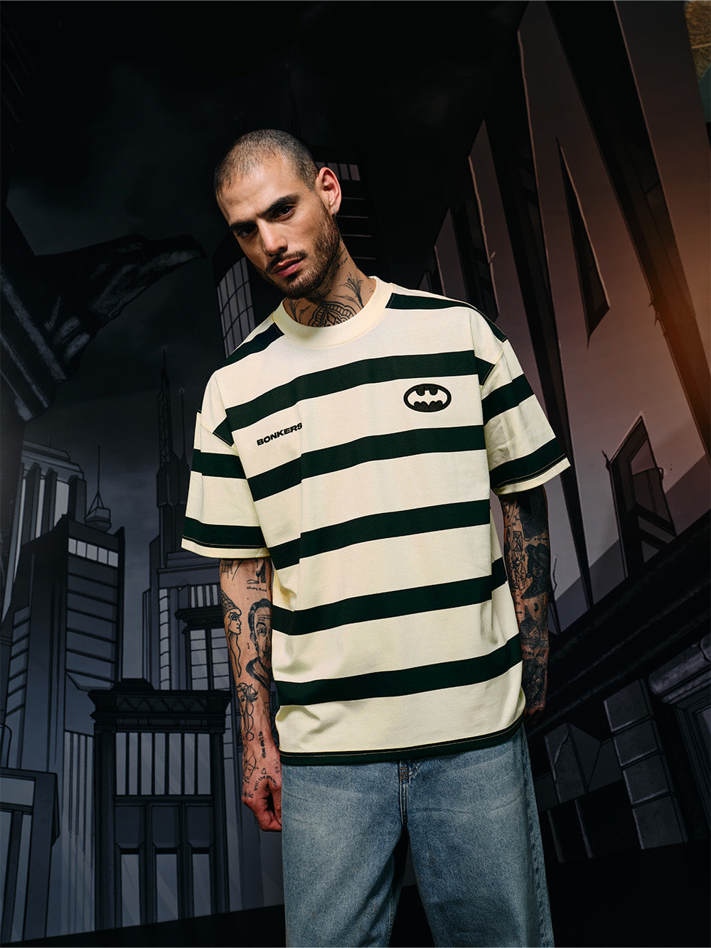 Caped Crusader Stripped T-shirt - BonkersCorner