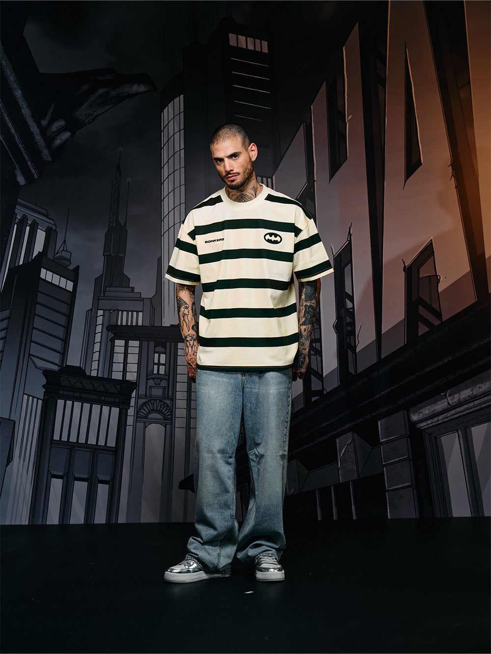 Caped Crusader Stripped T-shirt - BonkersCorner