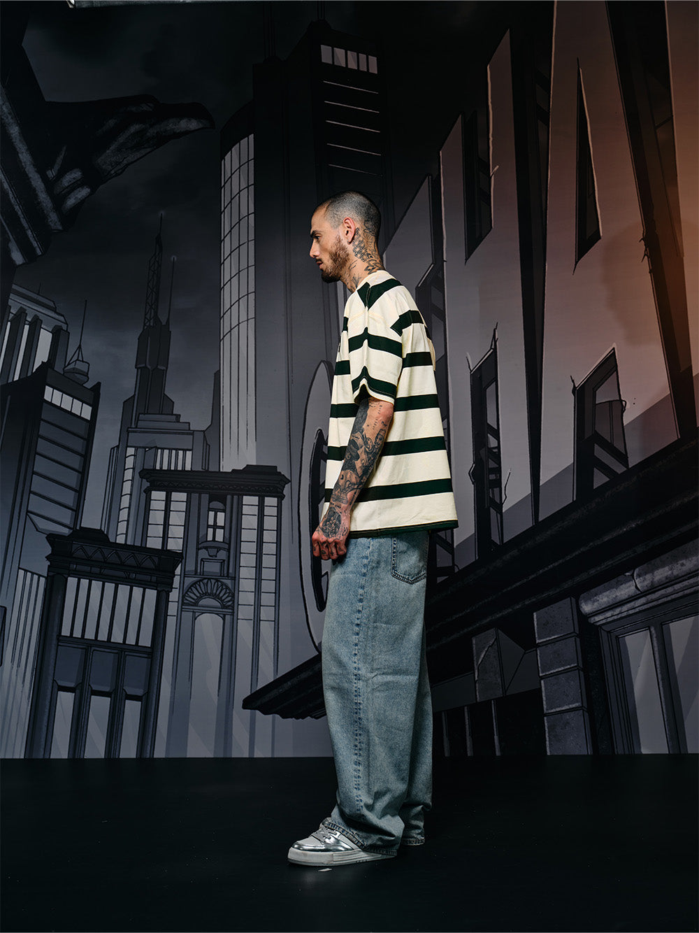 Caped Crusader Stripped T-shirt - BonkersCorner