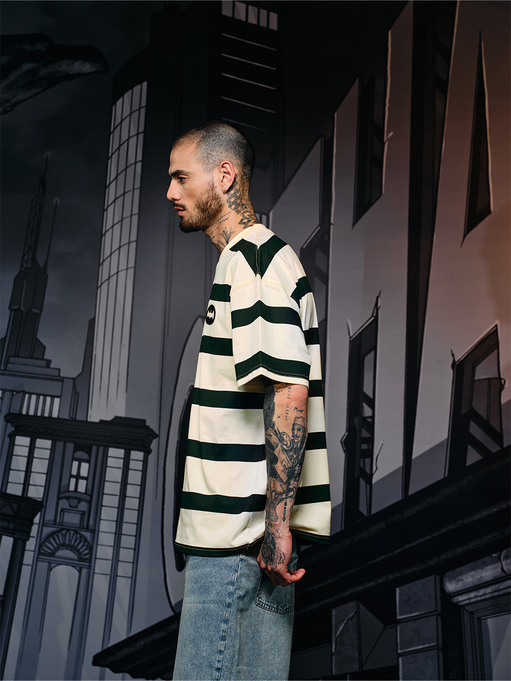 Caped Crusader Stripped T-shirt - BonkersCorner