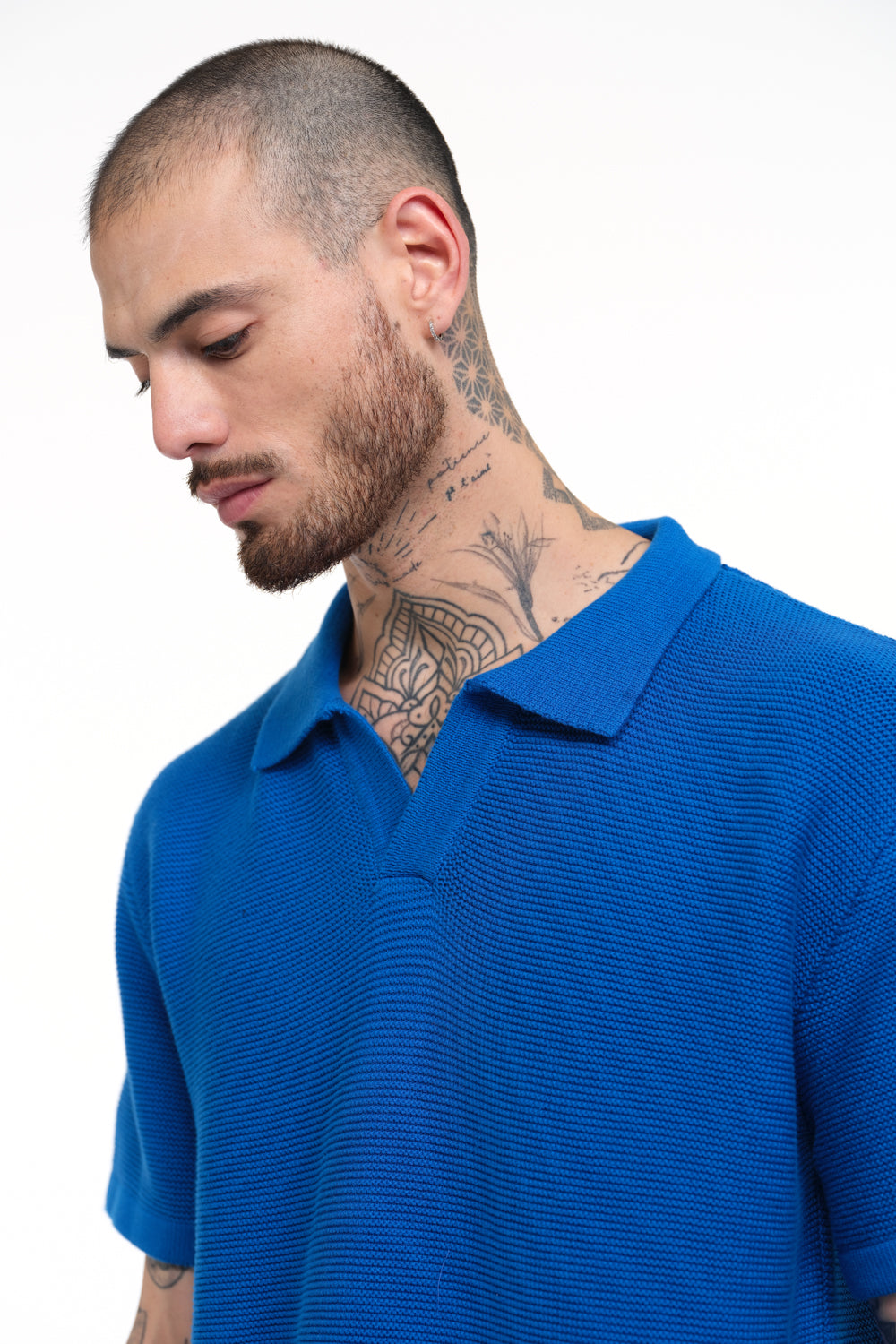 Cobalt Blue Knit Textured Polo T-shirt - BonkersCorner