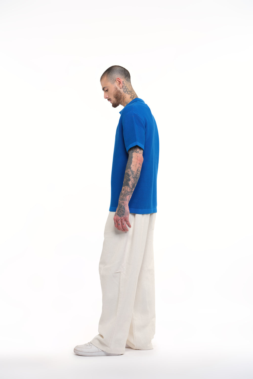 Cobalt Blue Knit Textured Polo T-shirt - BonkersCorner
