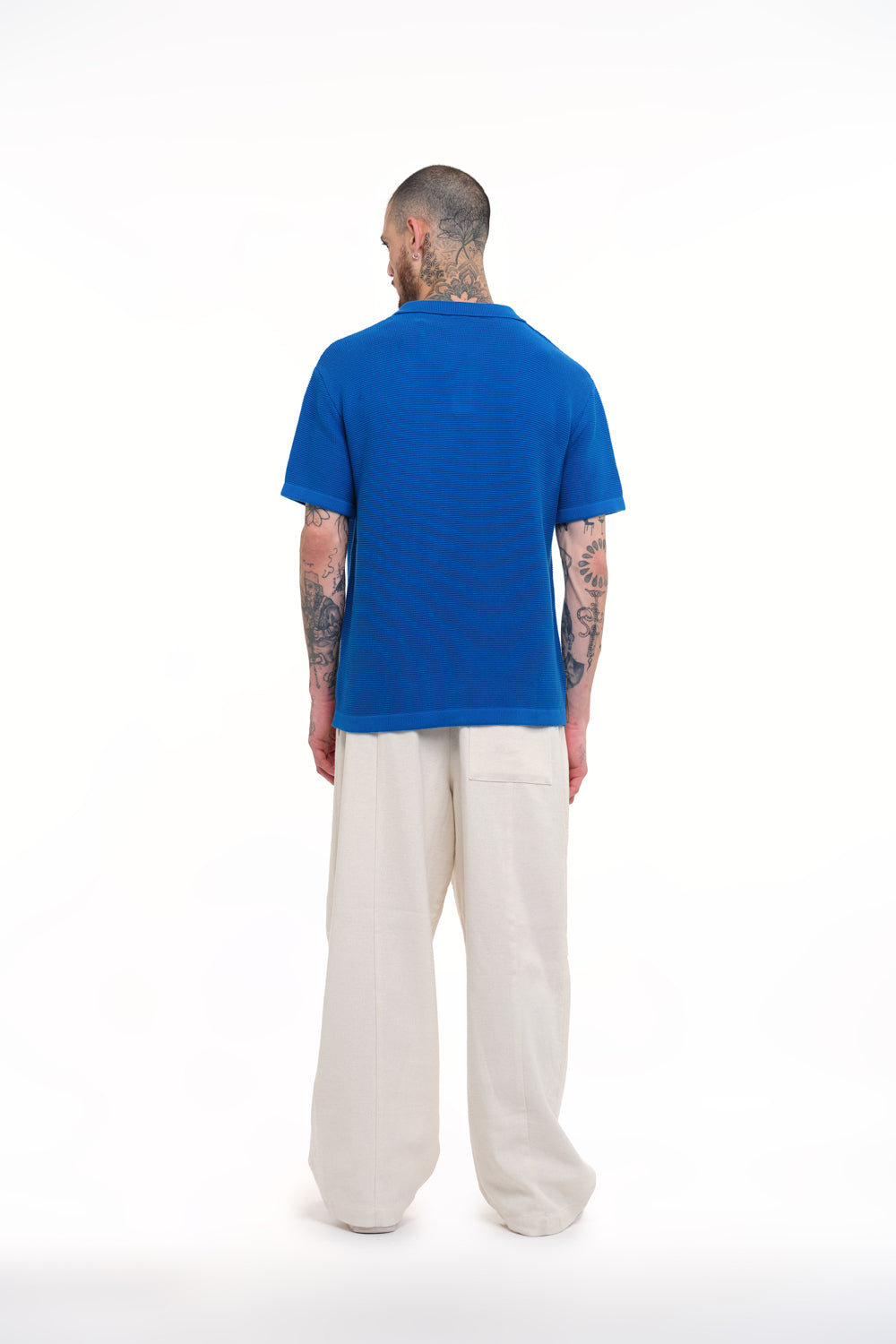 Cobalt Blue Knit Textured Polo T-shirt - BonkersCorner