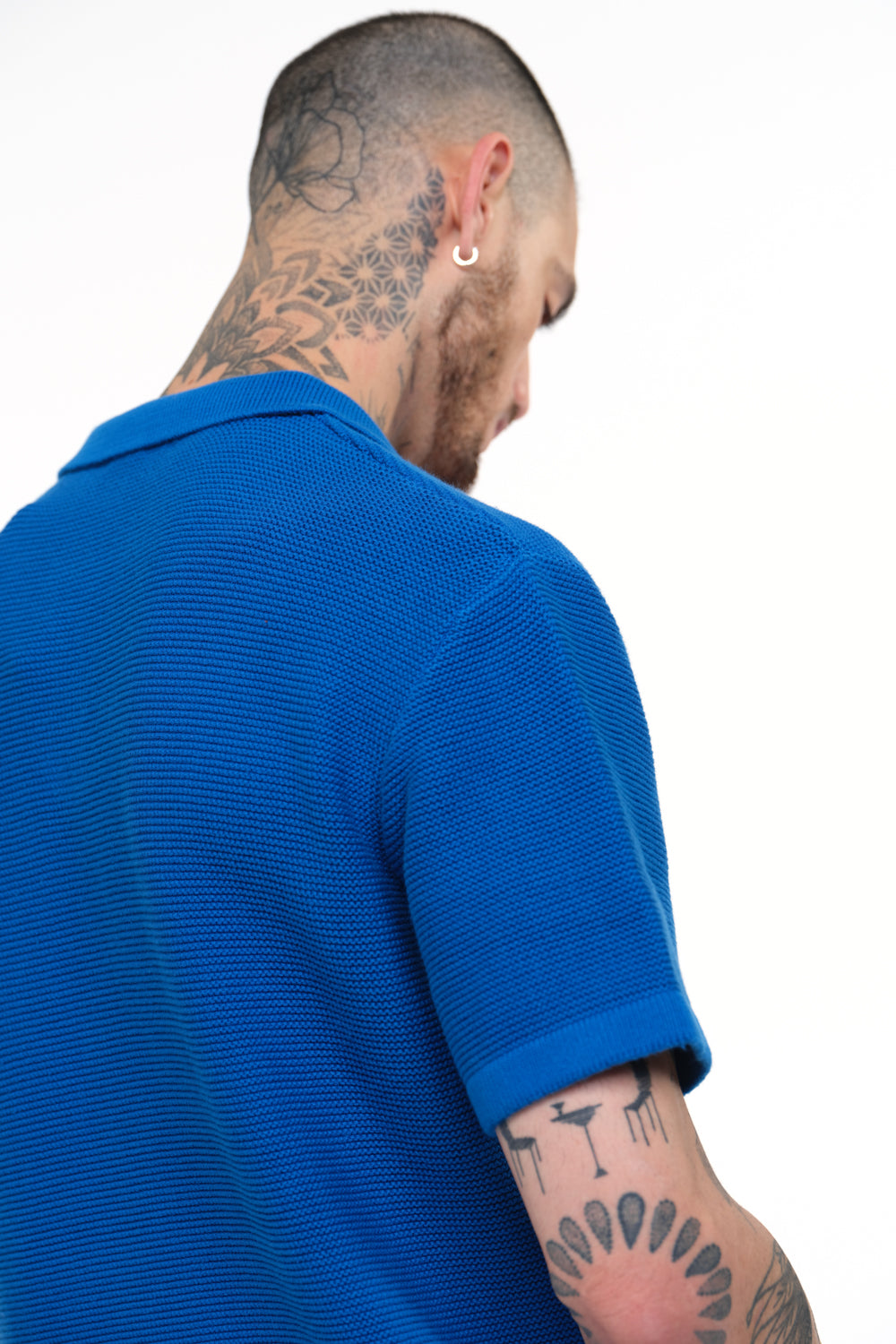 Cobalt Blue Knit Textured Polo T-shirt - BonkersCorner