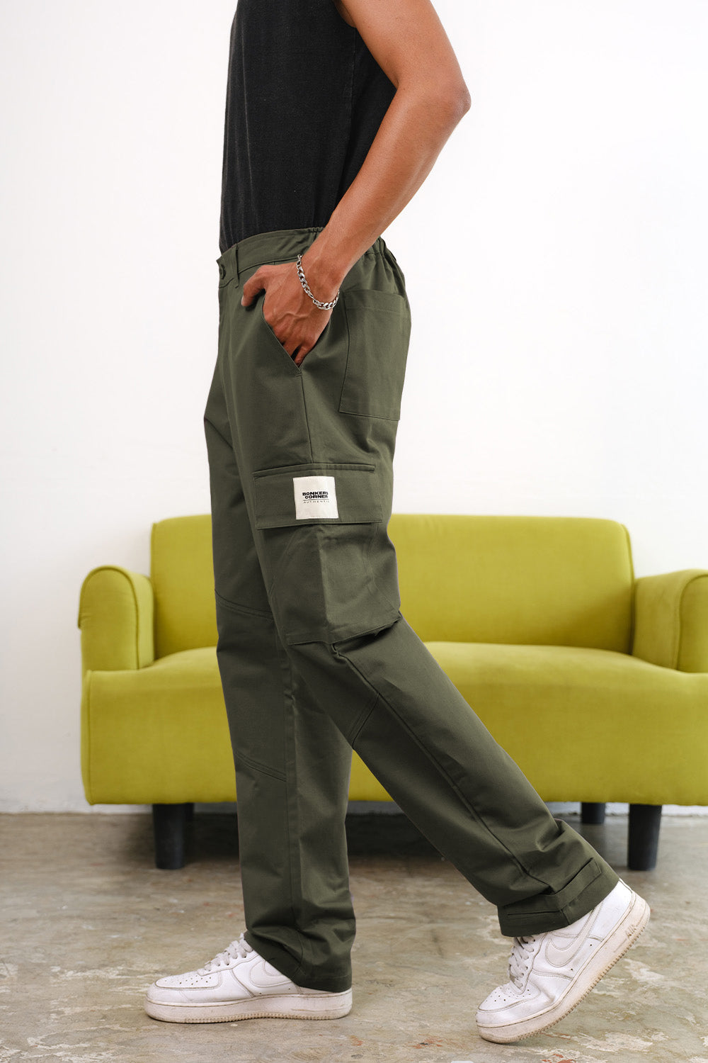 Olive Cargo With Utility Pockets - BonkersCorner