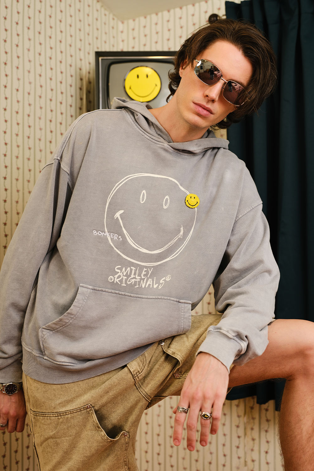Grey Faded Smiley Originals Hoodie - BonkersCorner