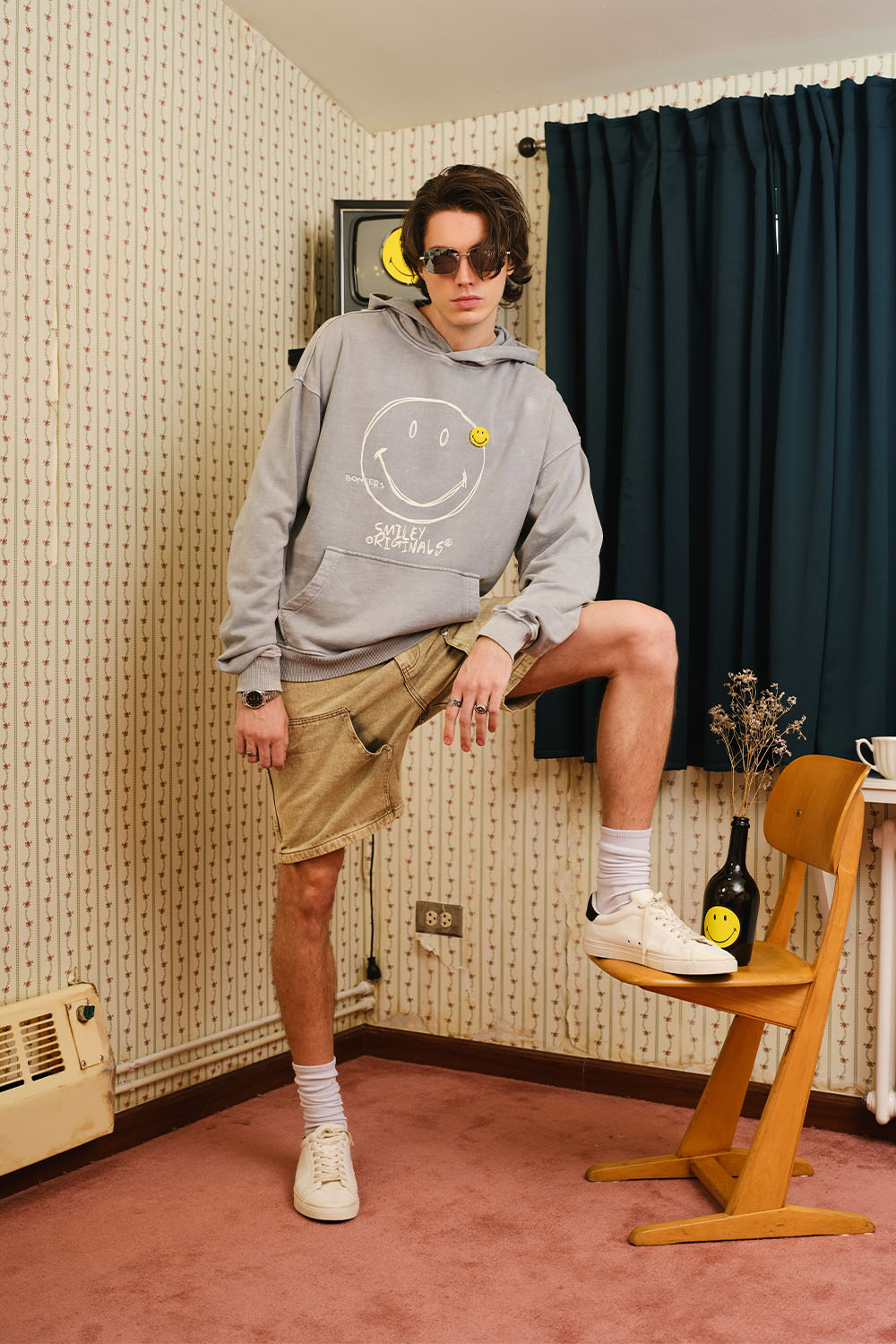 Grey Faded Smiley Originals Hoodie - BonkersCorner
