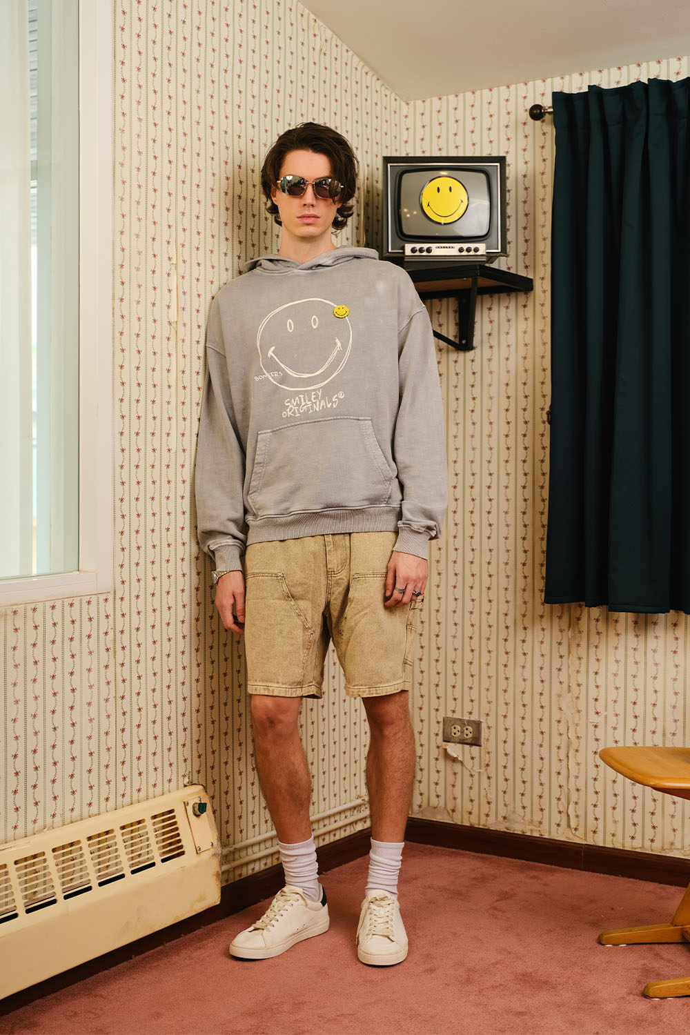 Grey Faded Smiley Originals Hoodie - BonkersCorner