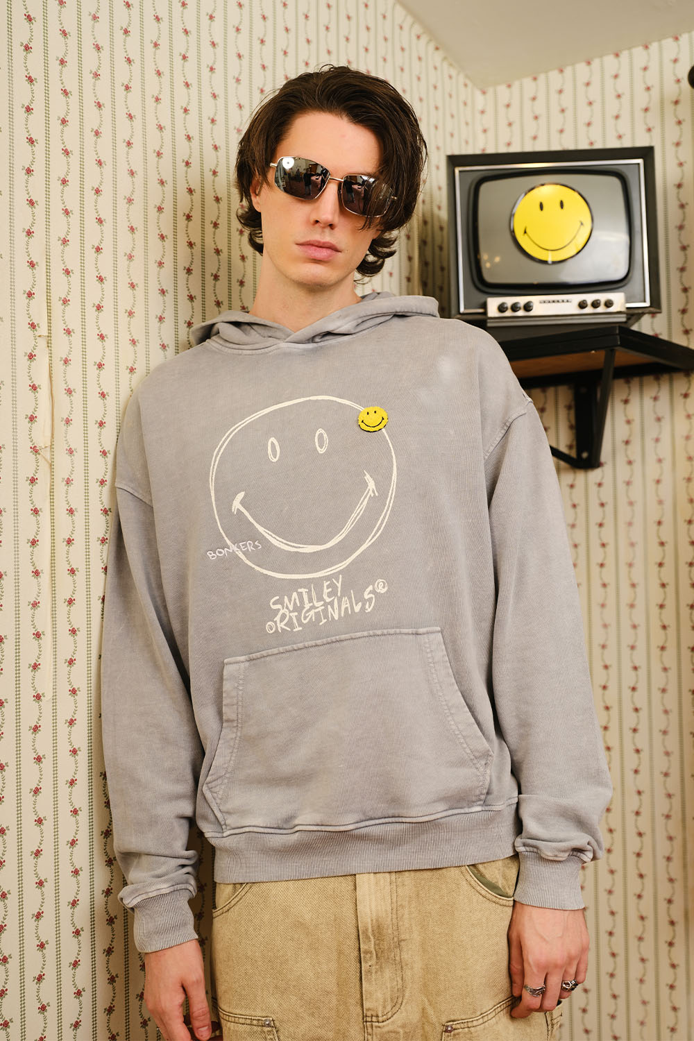 Grey Faded Smiley Originals Hoodie - BonkersCorner