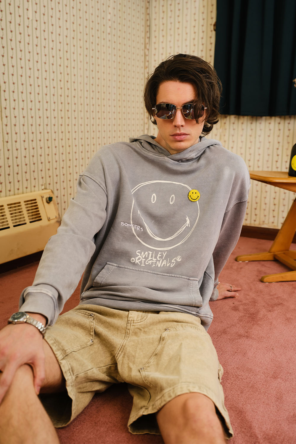 Grey Faded Smiley Originals Hoodie - BonkersCorner