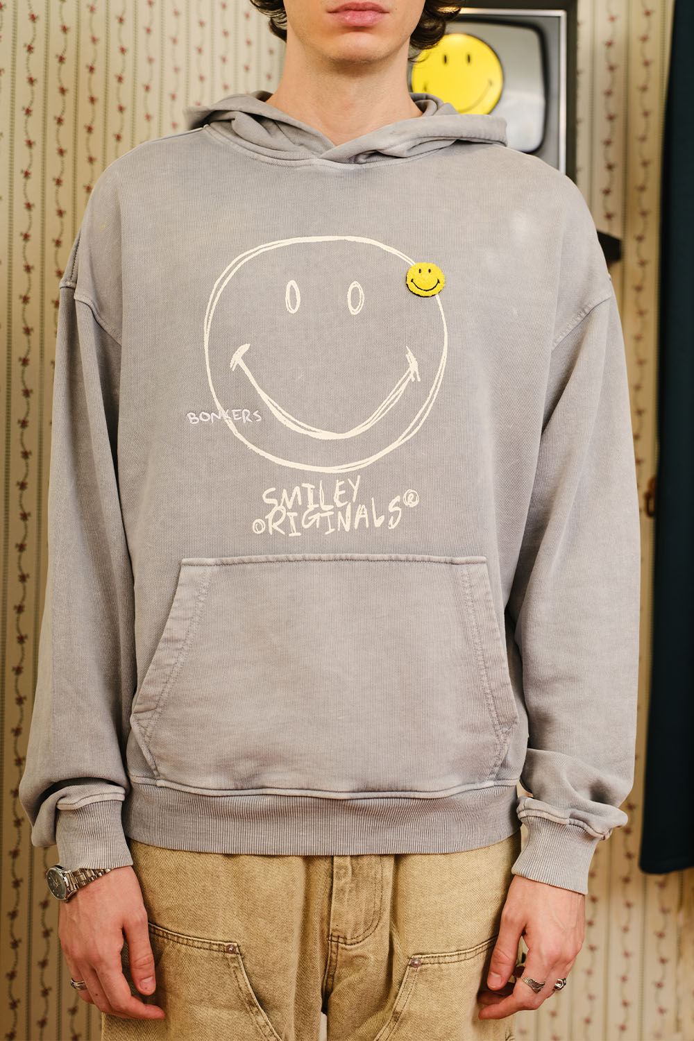 Grey Faded Smiley Originals Hoodie - BonkersCorner