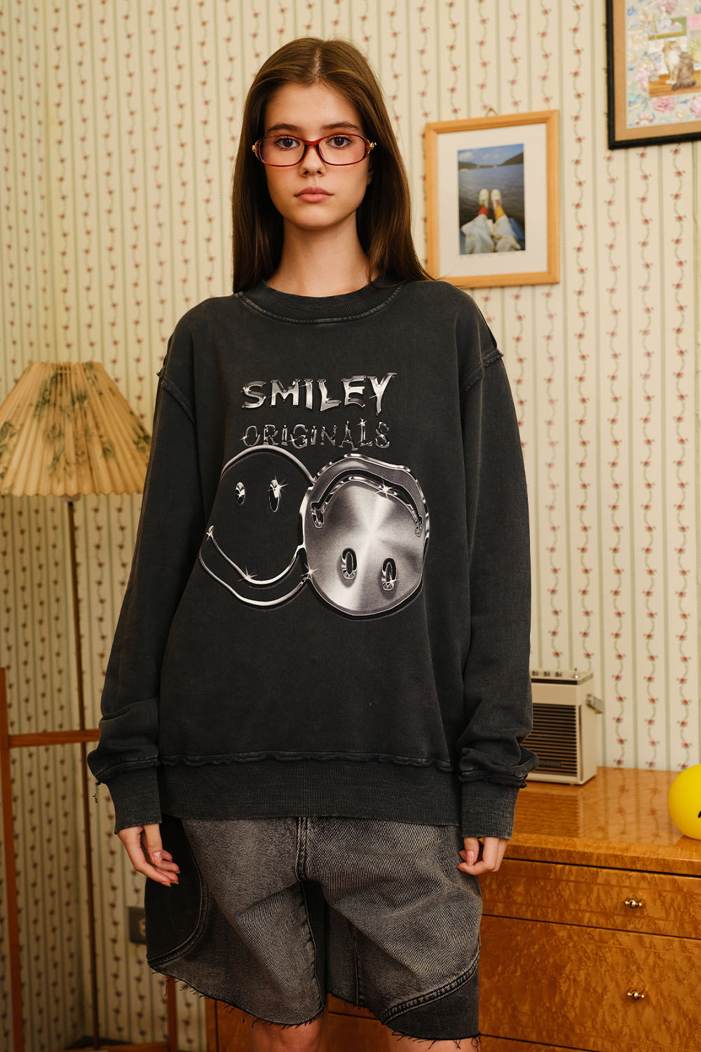 Grey Faded Smiley Originals Sweatshirt - BonkersCorner