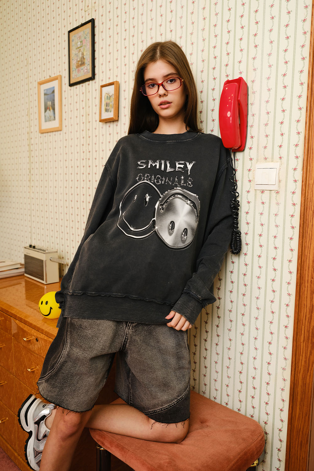 Grey Faded Smiley Originals Sweatshirt - BonkersCorner