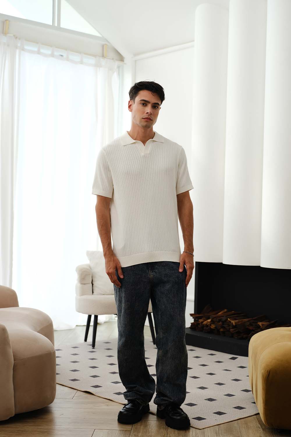 Ivory Knit Polo T-shirt - BonkersCorner