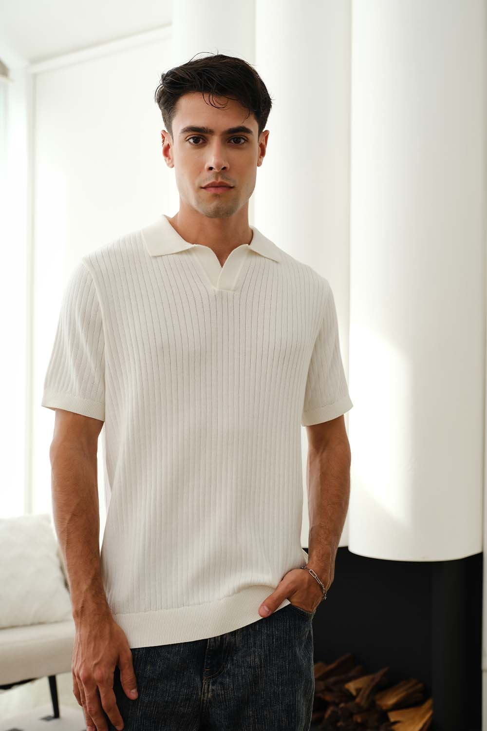 Ivory Knit Polo T-shirt - BonkersCorner