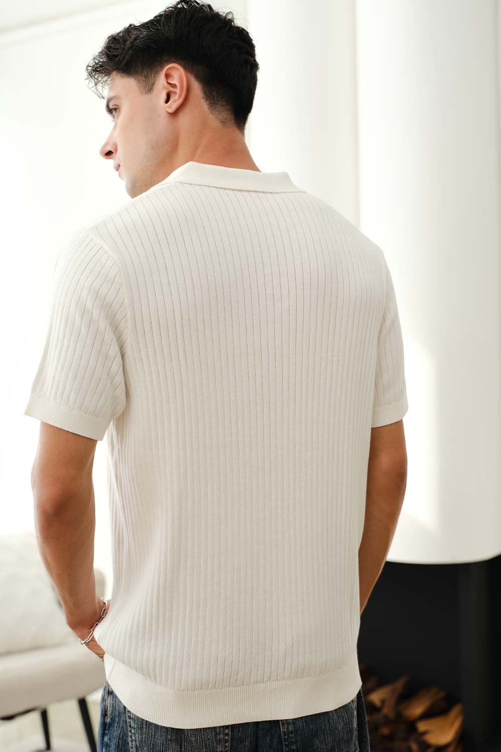 Ivory Knit Polo T-shirt - BonkersCorner