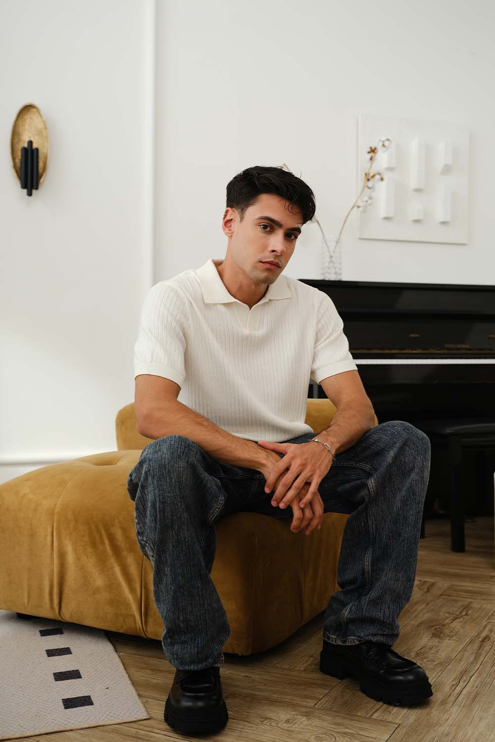 Ivory Knit Polo T-shirt - BonkersCorner