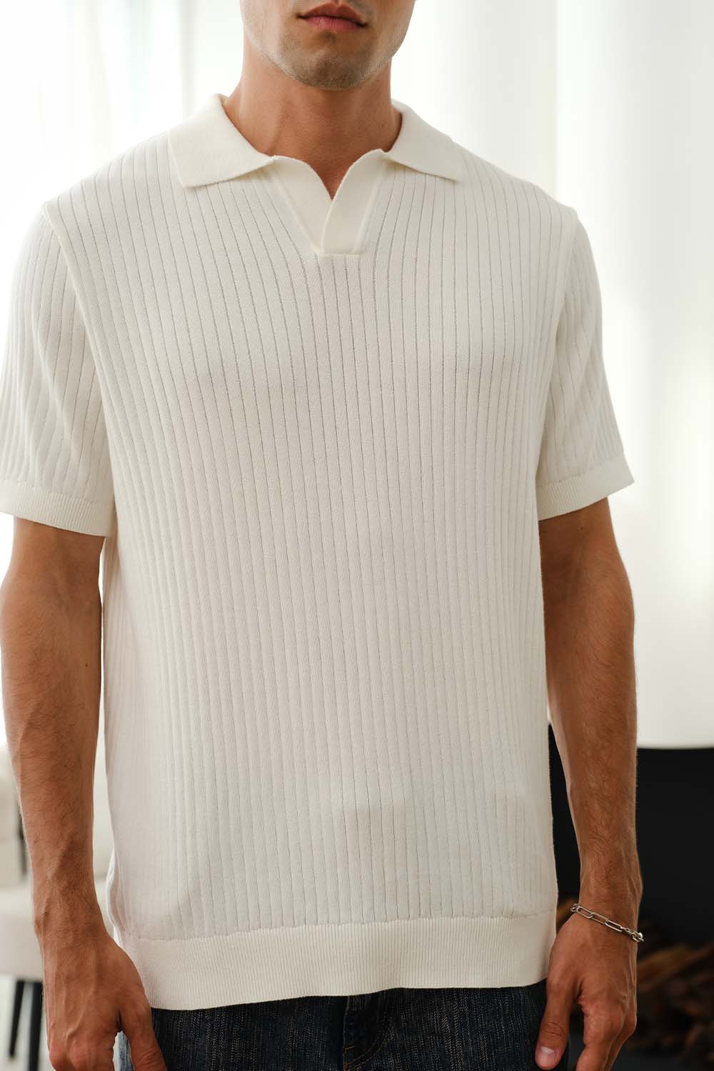 Ivory Knit Polo T-shirt - BonkersCorner